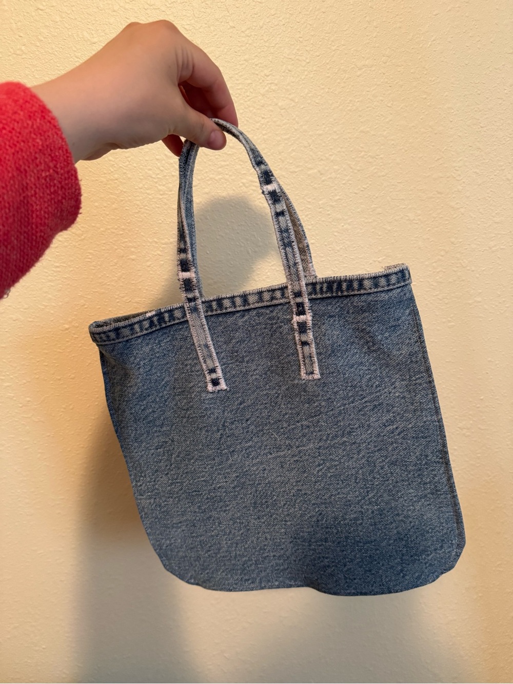 Small Denim Slim Tote Bag -10x10 inches - Hand-sewn by me - Picture 6 of 12